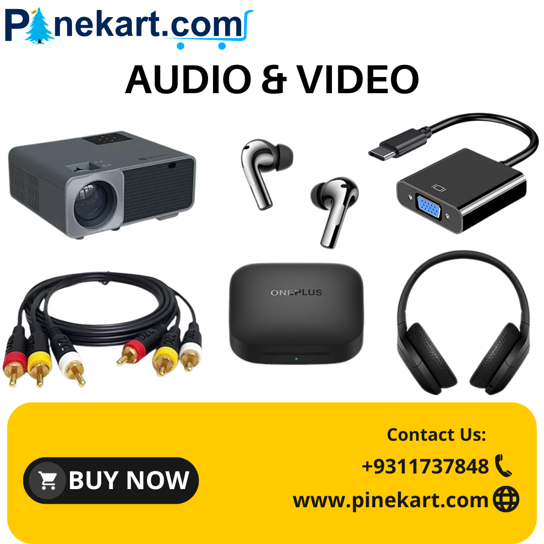 High-quality audio and video gadgets like earbuds, soundbar, projector, and LED TV for immersive sound and clear visuals.
