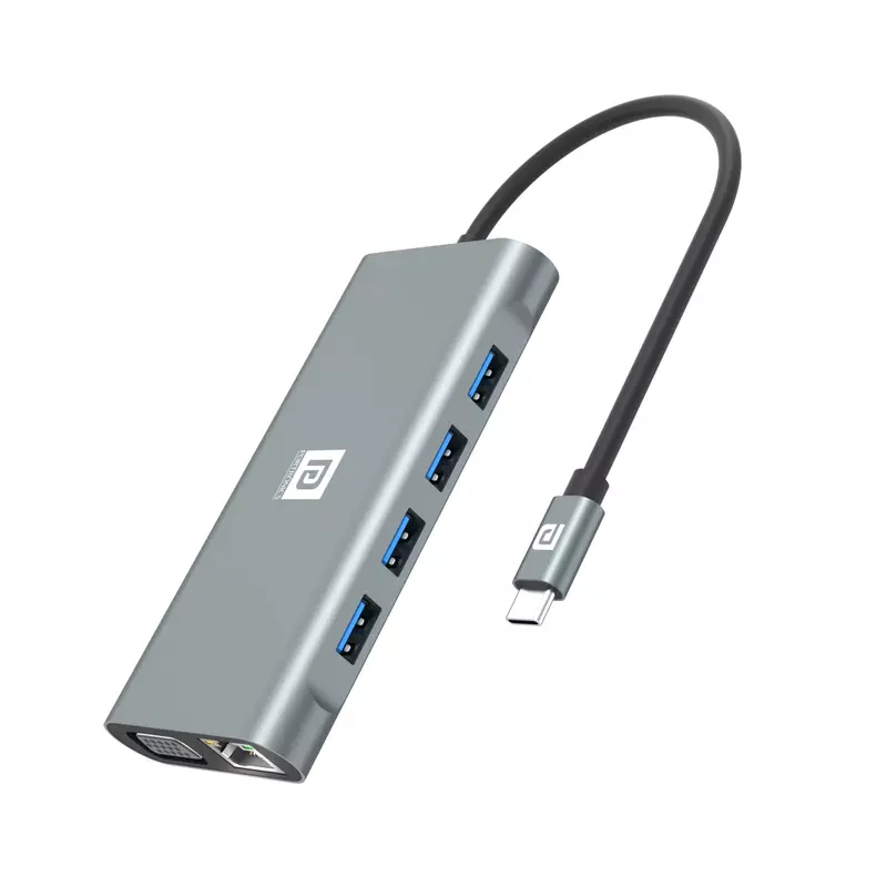 Portronics Mport 11C 11-in-1 Multiport USB Type C HUB with Type C Charging, 100MBPS Speed SD Card, VGA Port, 100W Max Output for MacBook Pro Portronics Mport 11C 11-in-1 Multiport USB Type C HUB with Type C Charging, 100MBPS Speed SD Card, VGA Port, 100W Max Output for MacBook Pro