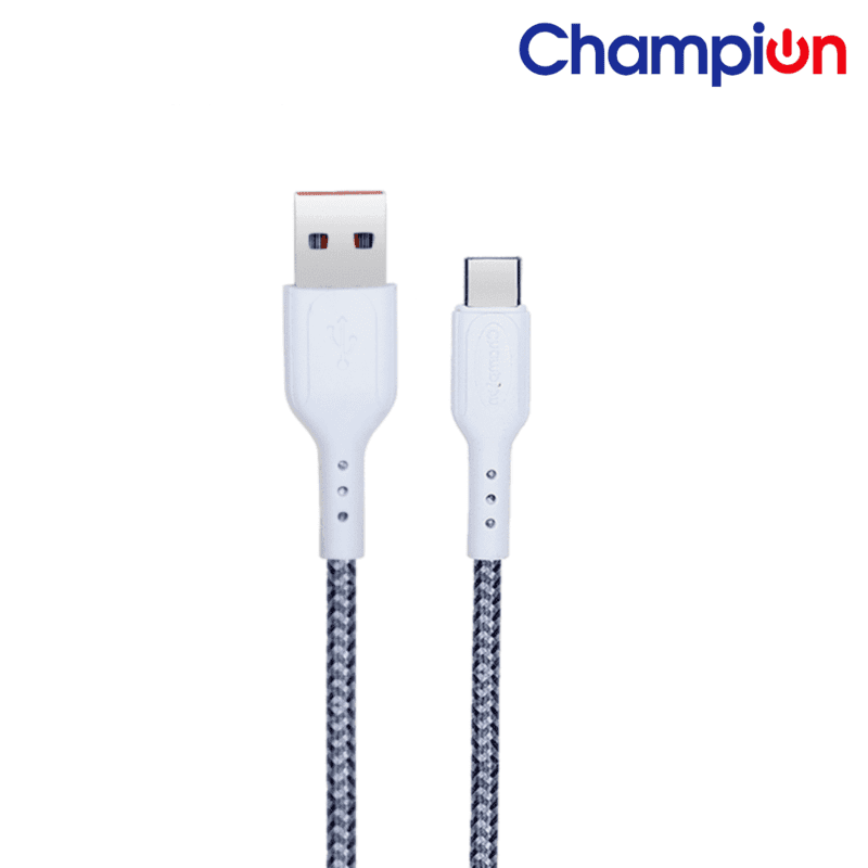 Champion 3A Type C White Braided Data Cable (2Mtr)-Series C Champion 3A Type C White Braided Data Cable (2Mtr)-Series C