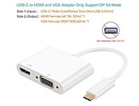 ADNET TYPE C TO HDMI + VGA, USB C (THUNDERBOLT 3 COMPATIBLE) TO HDMI 4K+VGA ADAPTER