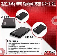 ADNET 2.5 inch SATA to USB 3.0 External Hard Drive enclosure