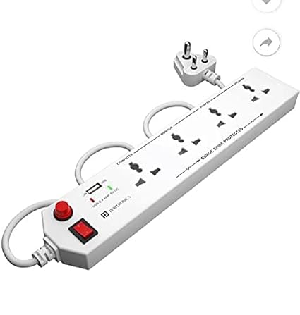 Portronics Power Plate 4 Extension Board – 4 Universal Sockets, USB Charging Port, 1.5m Cord, 1500W, Child Safety Shutter, 3-Pin Multi Plug for Home Appliances and Electronics Portronics Power Plate 4 Extension Board – 4 Universal Sockets, USB Charging Port, 1.5m Cord, 1500W, Child Safety Shutter, 3-Pin Multi Plug for Home Appliances and Electronics