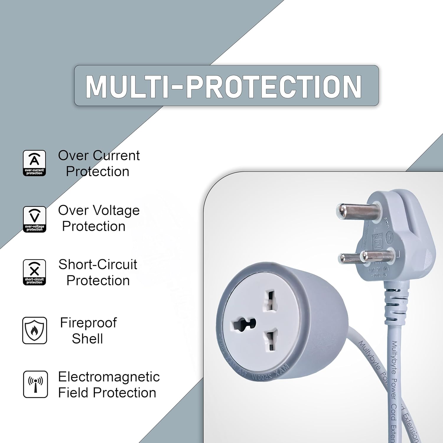 Power Cord Extension Cable (Male to Female) with Heavy Duty Long Wire Cord, Single Outlet Socket, 3 pins Extension Cord for Indoor Outdoor Use