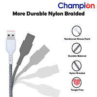 Champion 3A Type C White Braided Data Cable (2Mtr)-Series C