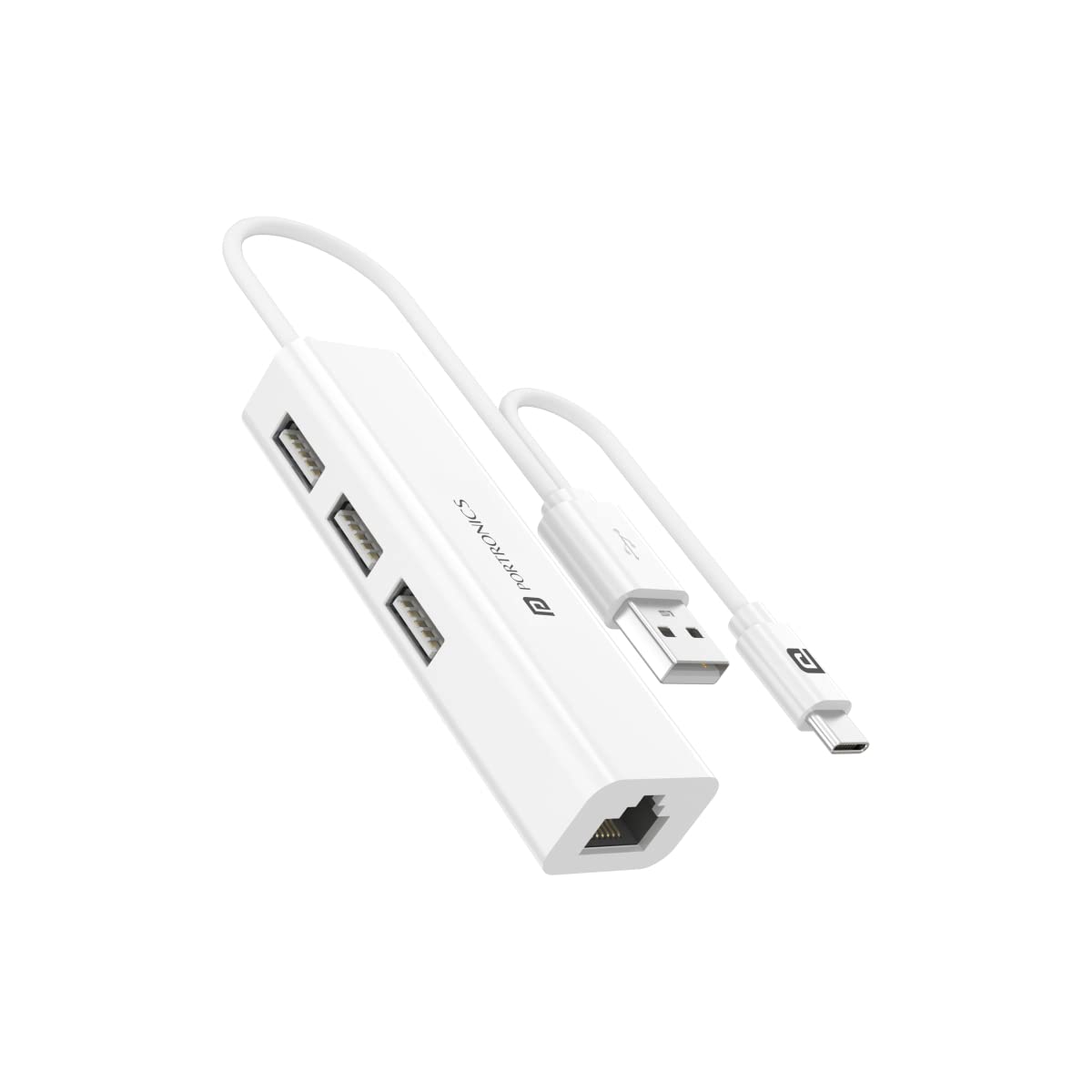 Portronics Mport 60 4-in-1 Multiport Type C/USB Hub with LAN Adapter RJ45 Port, 3 USB2.0 Port, Type C OTG Support, Plug & Play, Wide Compatibility (White) Portronics Mport 60 4-in-1 Multiport Type C/USB Hub with LAN Adapter RJ45 Port, 3 USB2.0 Port, Type C OTG Support, Plug & Play, Wide Compatibility (White)