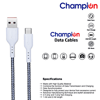 Champion 3A Type C White Braided Data Cable (2Mtr)-Series C Champion 3A Type C White Braided Data Cable (2Mtr)-Series C