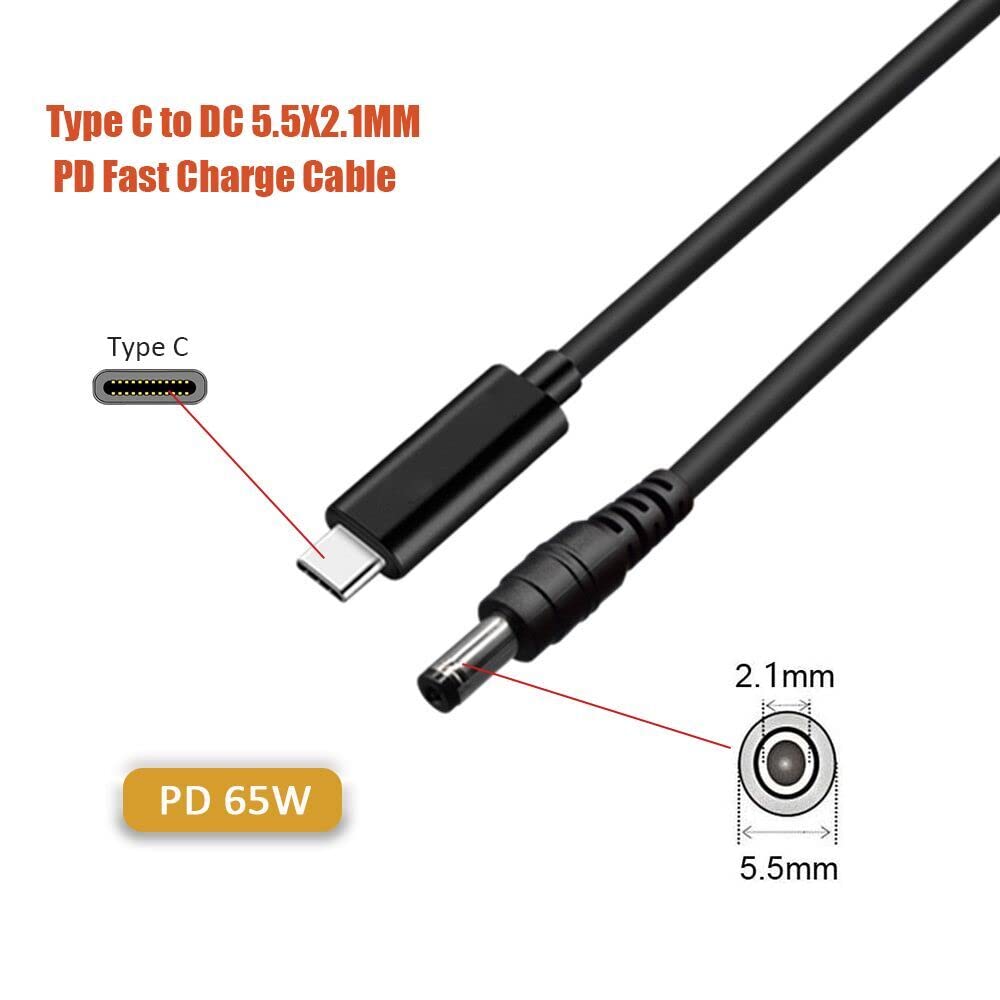 Type-C to DC Power Cable Fast Charging Cord for Laptop