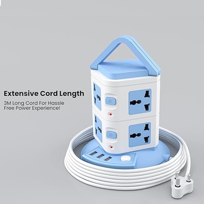 Portronics Power Plate 9 with 3 USB Ports + 8 Power Sockets Power Converter, 2500W Power Output, 2.1A USB Charging Port, 3M Cord Length (Blue) Portronics Power Plate 9 with 3 USB Ports + 8 Power Sockets Power Converter, 2500W Power Output, 2.1A USB Charging Port, 3M Cord Length (Blue)
