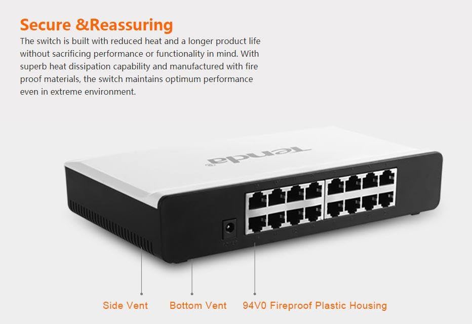 Tenda (S16)16-Port Fast Ethernet Desktop Switch with LED Indicators, 10/100Mbps Network Connectivity (White) Tenda (S16)16-Port Fast Ethernet Desktop Switch with LED Indicators, 10/100Mbps Network Connectivity (White)