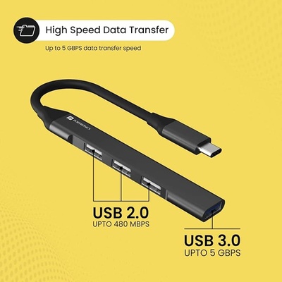 Portronics Mport 31C USB C Hub (4-in-1), Type C Multiport Adapter with 1 x USB 3.0 & 3 x USB 2.0 Ports, up to 5 Gbps High Speed Data Transfer (Grey) Portronics Mport 31C USB C Hub (4-in-1), Type C Multiport Adapter with 1 x USB 3.0 & 3 x USB 2.0 Ports, up to 5 Gbps High Speed Data Transfer (Grey)
