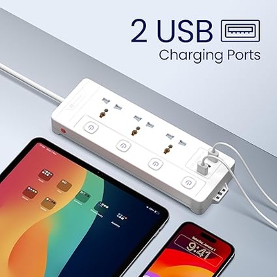 Portronics Power Plate 18 Extension Board with 3 Universal Power Sockets, 1500 Watts, 3 Meter Long Heavy-Duty Cord, USB-A & USB-C Ports for Charging(White) Portronics Power Plate 18 Extension Board with 3 Universal Power Sockets, 1500 Watts, 3 Meter Long Heavy-Duty Cord, USB-A & USB-C Ports for Charging(White)
