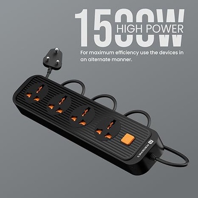 Portronics Power Plate 12 Extension Board with 4 Universal Sockets, 2 Meter Long Cord, 1500 Watt, Fireproof Material, Multi Plug for Home Appliances (Black) Portronics Power Plate 12 Extension Board with 4 Universal Sockets, 2 Meter Long Cord, 1500 Watt, Fireproof Material, Multi Plug for Home Appliances (Black)