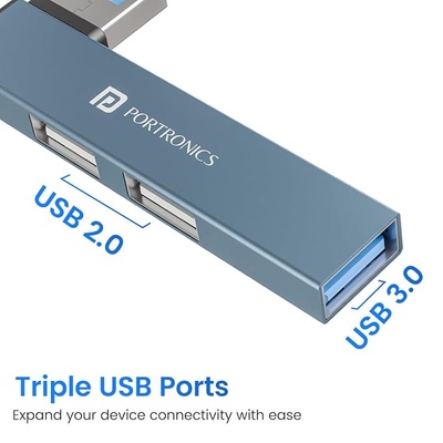 Portronics Mport Mino A USB 3.0 Hub (3-in-1) with USB 3.0 SuperSpeed, Compact L-Shape Design, 2-Port USB 2.0 High-Speed, USB Plug, Metal Alloy Body, for Laptop, PC, Mac (Grey) Portronics Mport Mino A USB 3.0 Hub (3-in-1) with USB 3.0 SuperSpeed, Compact L-Shape Design, 2-Port USB 2.0 High-Speed, USB Plug, Metal Alloy Body, for Laptop, PC, Mac (Grey)