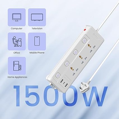 Portronics Power Plate 18 Extension Board with 3 Universal Power Sockets, 1500 Watts, 3 Meter Long Heavy-Duty Cord, USB-A & USB-C Ports for Charging(White) Portronics Power Plate 18 Extension Board with 3 Universal Power Sockets, 1500 Watts, 3 Meter Long Heavy-Duty Cord, USB-A & USB-C Ports for Charging(White)