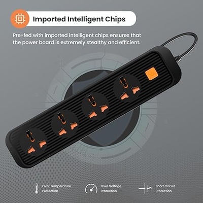 Portronics Power Plate 12 Extension Board with 4 Universal Sockets, 2 Meter Long Cord, 1500 Watt, Fireproof Material, Multi Plug for Home Appliances (Black) Portronics Power Plate 12 Extension Board with 4 Universal Sockets, 2 Meter Long Cord, 1500 Watt, Fireproof Material, Multi Plug for Home Appliances (Black)