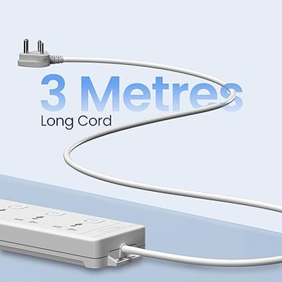 Portronics Power Plate 18 Extension Board with 3 Universal Power Sockets, 1500 Watts, 3 Meter Long Heavy-Duty Cord, USB-A & USB-C Ports for Charging(White) Portronics Power Plate 18 Extension Board with 3 Universal Power Sockets, 1500 Watts, 3 Meter Long Heavy-Duty Cord, USB-A & USB-C Ports for Charging(White)