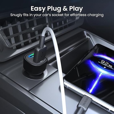Portronics Dual Output Fast Car Charger with 30W Type-C PD & 30W USB, LED Indicator, Charging Adapter Compatible with Cars for iPhone & Android Smartphone, Smartwatch, Earbud, Power Bank (Black) Portronics Dual Output Fast Car Charger with 30W Type-C PD & 30W USB, LED Indicator, Charging Adapter Compatible with Cars for iPhone & Android Smartphone, Smartwatch, Earbud, Power Bank (Black)