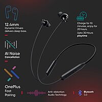 Oneplus Bullets Z2 Bluetooth Wireless in Ear Earphones with Mic, Bombastic Bass - 12.4 Mm Drivers, 10 Mins Charge - 20 Hrs Music, 30 Hrs Battery Life (Magico Black)