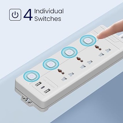 Portronics Power Plate 18 Extension Board with 3 Universal Power Sockets, 1500 Watts, 3 Meter Long Heavy-Duty Cord, USB-A & USB-C Ports for Charging(White) Portronics Power Plate 18 Extension Board with 3 Universal Power Sockets, 1500 Watts, 3 Meter Long Heavy-Duty Cord, USB-A & USB-C Ports for Charging(White)