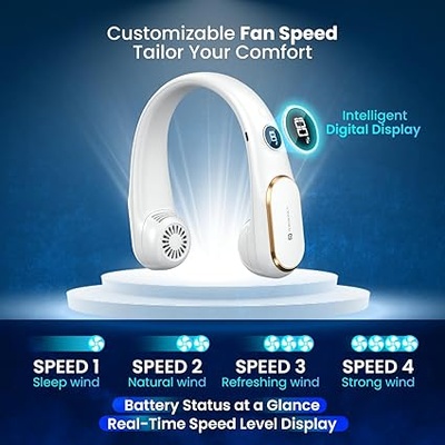 Portronics Gobreeze Portable Rechargeable Neck Fan, Upto 6 Hours Playtime, LED Display, Bladeless Fan, 4 Speed Mode, Adjustable Size, 360° Cooling Neck Fan, Noiseless Fan, Type C Fast Charging(White) Portronics Gobreeze Portable Rechargeable Neck Fan, Upto 6 Hours Playtime, LED Display, Bladeless Fan, 4 Speed Mode, Adjustable Size, 360° Cooling Neck Fan, Noiseless Fan, Type C Fast Charging(White)