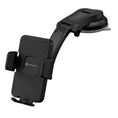 Portronics Clamp M5 Car Phone Holder Stand with Grip Rotation, Strong Hold,  Suction Cup Mount, Single Hand Use, Shockproof Build, Mobile Stand for Car 