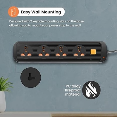 Portronics Power Plate 12 Extension Board with 4 Universal Sockets, 2 Meter Long Cord, 1500 Watt, Fireproof Material, Multi Plug for Home Appliances (Black) Portronics Power Plate 12 Extension Board with 4 Universal Sockets, 2 Meter Long Cord, 1500 Watt, Fireproof Material, Multi Plug for Home Appliances (Black)