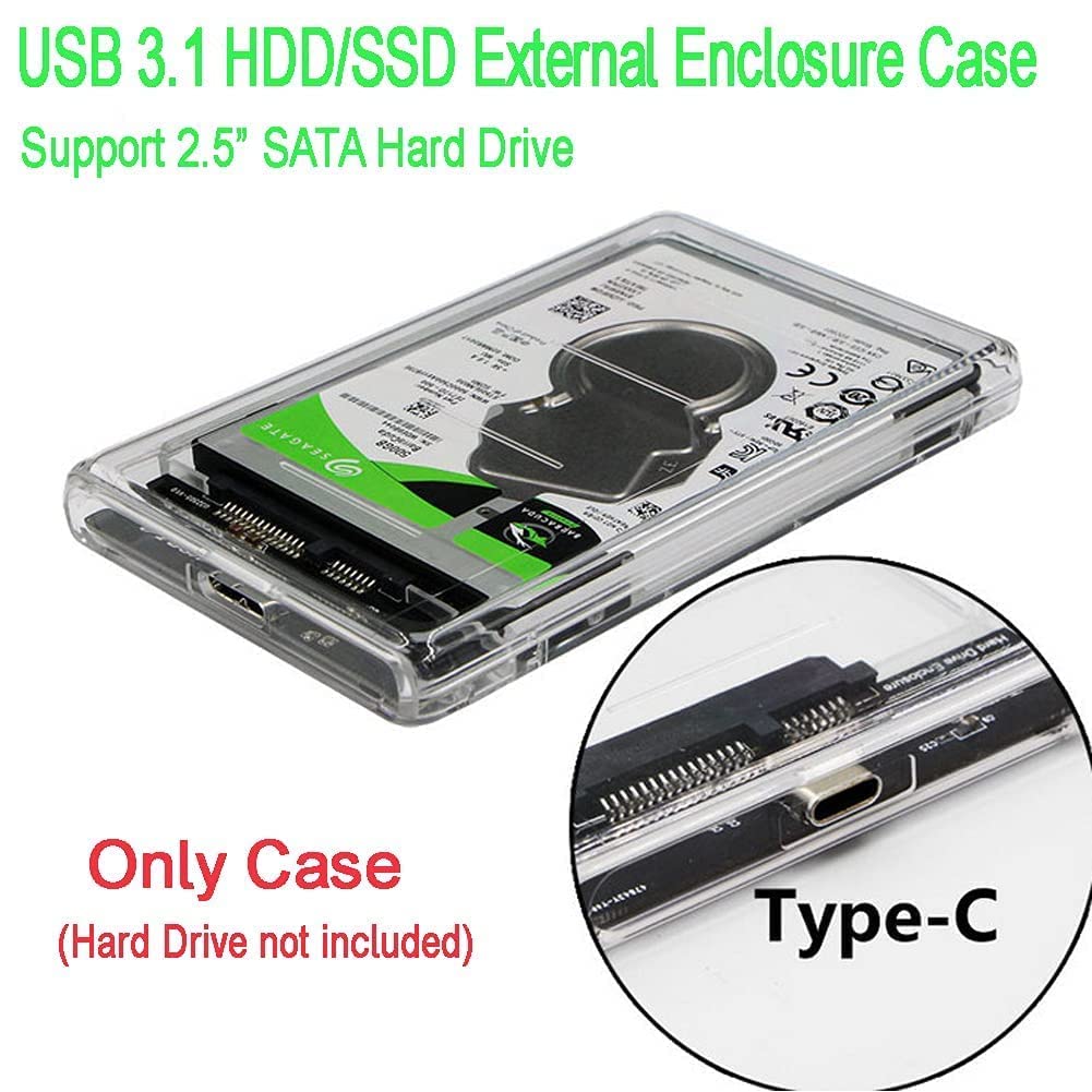 Transparent SATA SSD Enclosure USB-C 6Gbps Speed