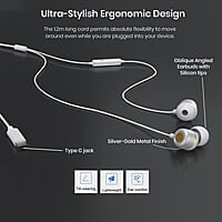 Portronics Conch 20 in Ear Wired Earphone with Type-C Jack, Powerful Audio, Built-in Microphone, Tangle Resistant Cable Portronics Conch 20 in Ear Wired Earphone with Type-C Jack, Powerful Audio, Built-in Microphone, Tangle Resistant Cable