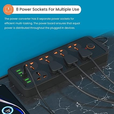 Portronics Power Plate 7 with 6 USB Port + 8 Power Sockets Smart Electric Universal Extension Board Multi Plug with 2500W, 3Mtr Cord Length, 2.4A USB Output(Black) Portronics Power Plate 7 with 6 USB Port + 8 Power Sockets Smart Electric Universal Extension Board Multi Plug with 2500W, 3Mtr Cord Length, 2.4A USB Output(Black)