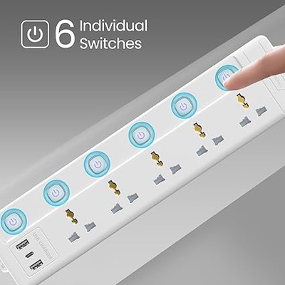 Portronics Power Plate 20 Extension Board with 5 Universal Power Sockets, 3 Meter Long Cord, 2500W Power Extender, 6 Individual Power Switches Portronics Power Plate 20 Extension Board with 5 Universal Power Sockets, 3 Meter Long Cord, 2500W Power Extender, 6 Individual Power Switches