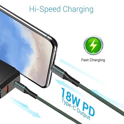 Portronics Konnect C Square 18W Type c to c ,3A Quick Charge Support, Nylon Braided,1.2M Portronics Konnect C Square 18W Type c to c ,3A Quick Charge Support, Nylon Braided,1.2M