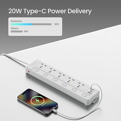 Portronics Power Plate 20 Extension Board with 5 Universal Power Sockets, 3 Meter Long Cord, 2500W Power Extender, 6 Individual Power Switches Portronics Power Plate 20 Extension Board with 5 Universal Power Sockets, 3 Meter Long Cord, 2500W Power Extender, 6 Individual Power Switches