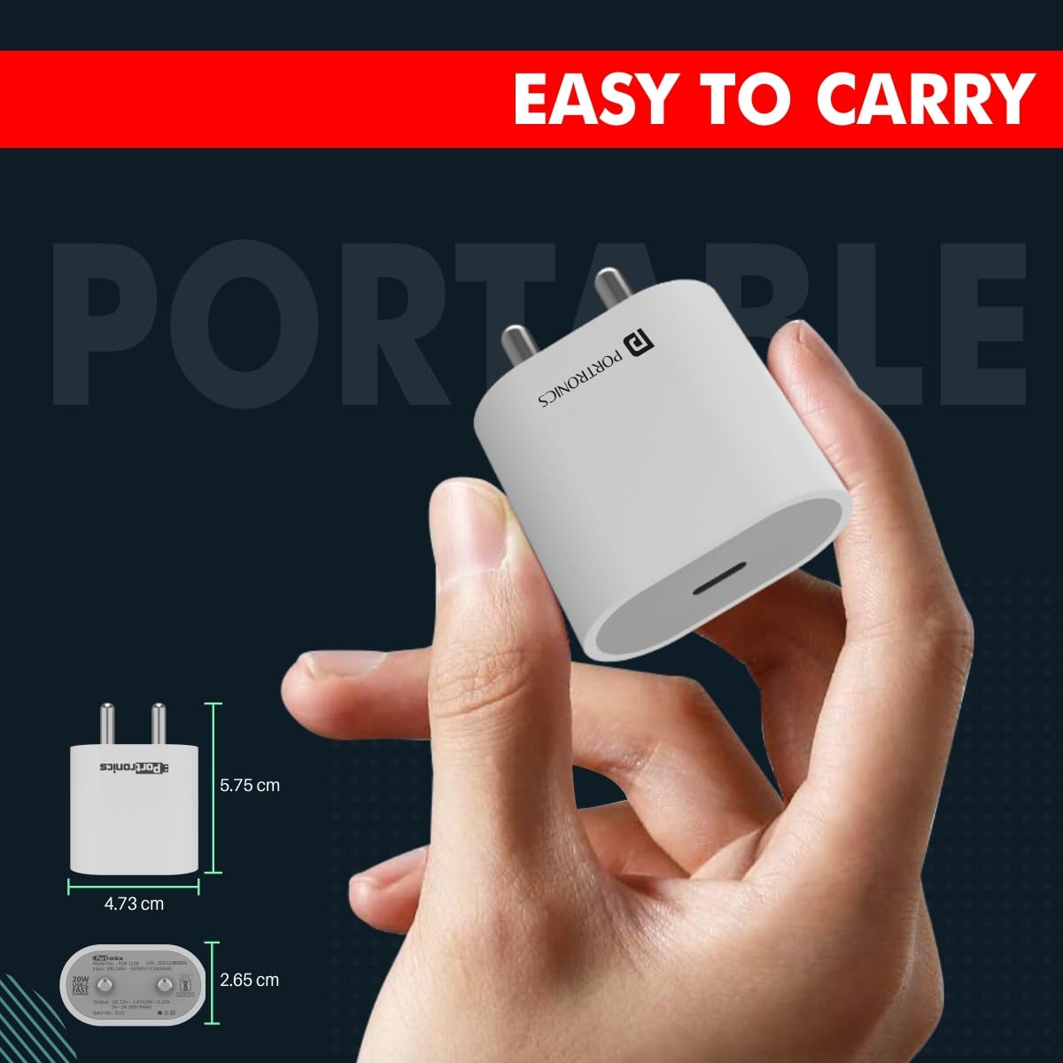 Portronics Adapto 20 Type C 20W Fast PD/Type C Fast Charging Adapter (White) Portronics Adapto 20 Type C 20W Fast PD/Type C Fast Charging Adapter (White)