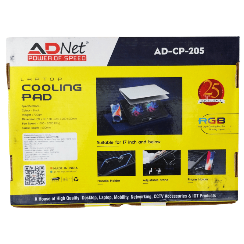AD-CP-205 Laptop RGB Double Fan Cooling Pad With USB Connector For Notebook Laptop AD-CP-205 Laptop RGB Double Fan Cooling Pad With USB Connector For Notebook Laptop