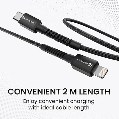 Portronics Konnect X Type C to 8-Pin 27W Fast Charging Cable (2M)