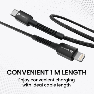 Portronics Konnect X Type C to 8-Pin 27W Fast Charging Cable, Premium TPE Material, Support to all Lightning Devices 1M Length Portronics Konnect X Type C to 8-Pin 27W Fast Charging Cable, Premium TPE Material, Support to all Lightning Devices 1M Length