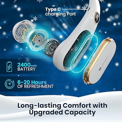 Portronics Gobreeze Portable Rechargeable Neck Fan, Upto 6 Hours Playtime, LED Display, Bladeless Fan, 4 Speed Mode, Adjustable Size, 360° Cooling Neck Fan, Noiseless Fan, Type C Fast Charging(White) Portronics Gobreeze Portable Rechargeable Neck Fan, Upto 6 Hours Playtime, LED Display, Bladeless Fan, 4 Speed Mode, Adjustable Size, 360° Cooling Neck Fan, Noiseless Fan, Type C Fast Charging(White)