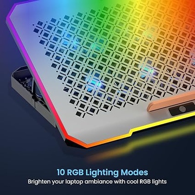 Portronics My Buddy Air Pro Laptop Cooling Pad with 6 Cooling Fans, 5-Level Angle & Height Adjustable, 10 RGB Light Modes, Mobile Stand, USB Powered, for Upto 17 Inch Laptops (Grey) Portronics My Buddy Air Pro Laptop Cooling Pad with 6 Cooling Fans, 5-Level Angle & Height Adjustable, 10 RGB Light Modes, Mobile Stand, USB Powered, for Upto 17 Inch Laptops (Grey)