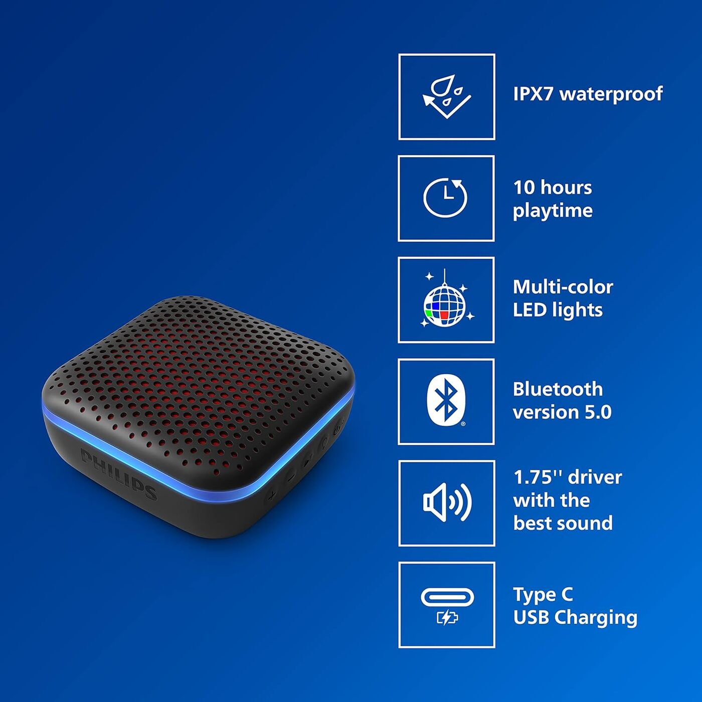 Philips TAS2505B 6W Bluetooth Speaker – IPX7, LED Lights