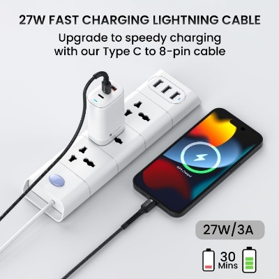 Portronics Konnect X Type C to 8-Pin 27W Fast Charging Cable, Premium TPE Material, Support to all Lightning Devices 1M Length Portronics Konnect X Type C to 8-Pin 27W Fast Charging Cable, Premium TPE Material, Support to all Lightning Devices 1M Length
