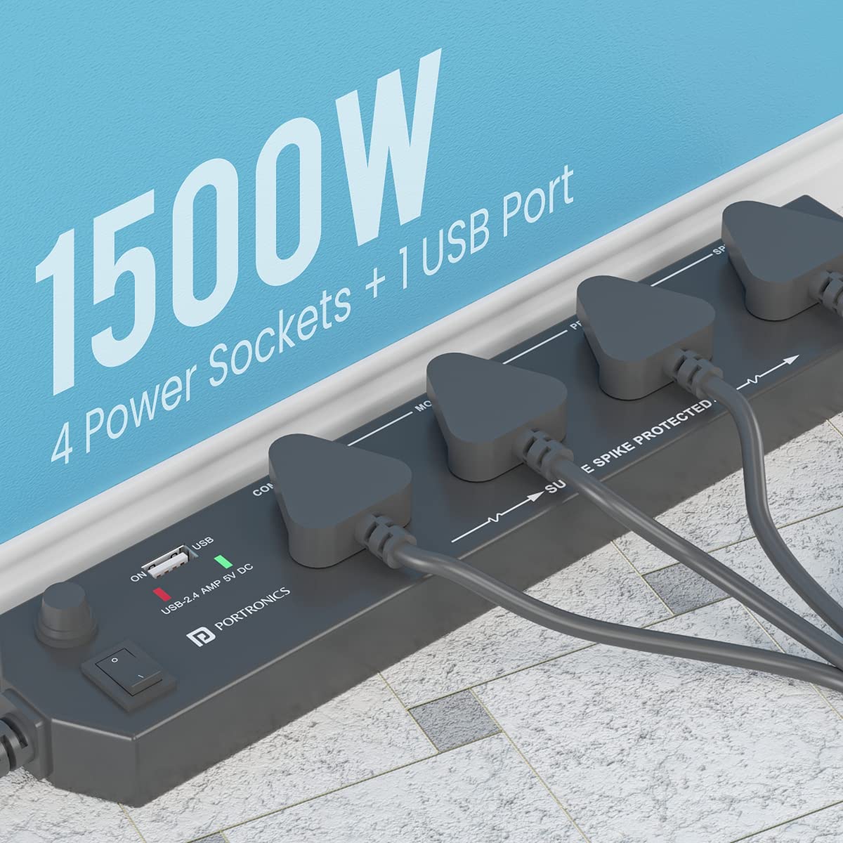 Portronics Power Plate 4 Extension Board – 4 Universal Sockets, USB Charging Port, 1.5m Cord, 1500W, Child Safety Shutter, 3-Pin Multi Plug for Home Appliances and Electronics Portronics Power Plate 4 Extension Board – 4 Universal Sockets, USB Charging Port, 1.5m Cord, 1500W, Child Safety Shutter, 3-Pin Multi Plug for Home Appliances and Electronics