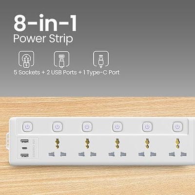 Portronics Power Plate 20 Extension Board with 5 Universal Power Sockets, 3 Meter Long Cord, 2500W Power Extender, 6 Individual Power Switches Portronics Power Plate 20 Extension Board with 5 Universal Power Sockets, 3 Meter Long Cord, 2500W Power Extender, 6 Individual Power Switches
