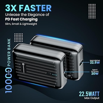 Portronics Zapcell 10k 10000mAh 22.5W Pocket Size Nano Powerbank with Compact & Light Weight Design,Type C PD Output/Input, USB-A Output,Power Delivery,Quick Charge for iPhone, Android,Other Devices Portronics Zapcell 10k 10000mAh 22.5W Pocket Size Nano Powerbank with Compact & Light Weight Design,Type C PD Output/Input, USB-A Output,Power Delivery,Quick Charge for iPhone, Android,Other Devices