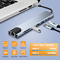 Prime Dock 8 in 1 Type-C to Multiport Adapter with 4K HDMI, RJ45 LAN, USB 3.0, Type-C cum PD, TF & Micro SD Card Reader Multiport Adapter Docking Station Prime Dock 8 in 1 Type-C to Multiport Adapter with 4K HDMI, RJ45 LAN, USB 3.0, Type-C cum PD, TF & Micro SD Card Reader Multiport Adapter Docking Station