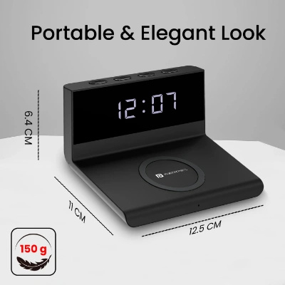 Portronics Freedom 4A Desktop Wireless Charger with Alarm Clock