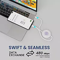 Portronics [ Upgraded Konnect Recoil ] PD Type C to Type C Cable 60W Pd Fast Charging Cable,Retractable Charging Cable,Compatibility with iPhone 15 Series & Type C Smartphones.