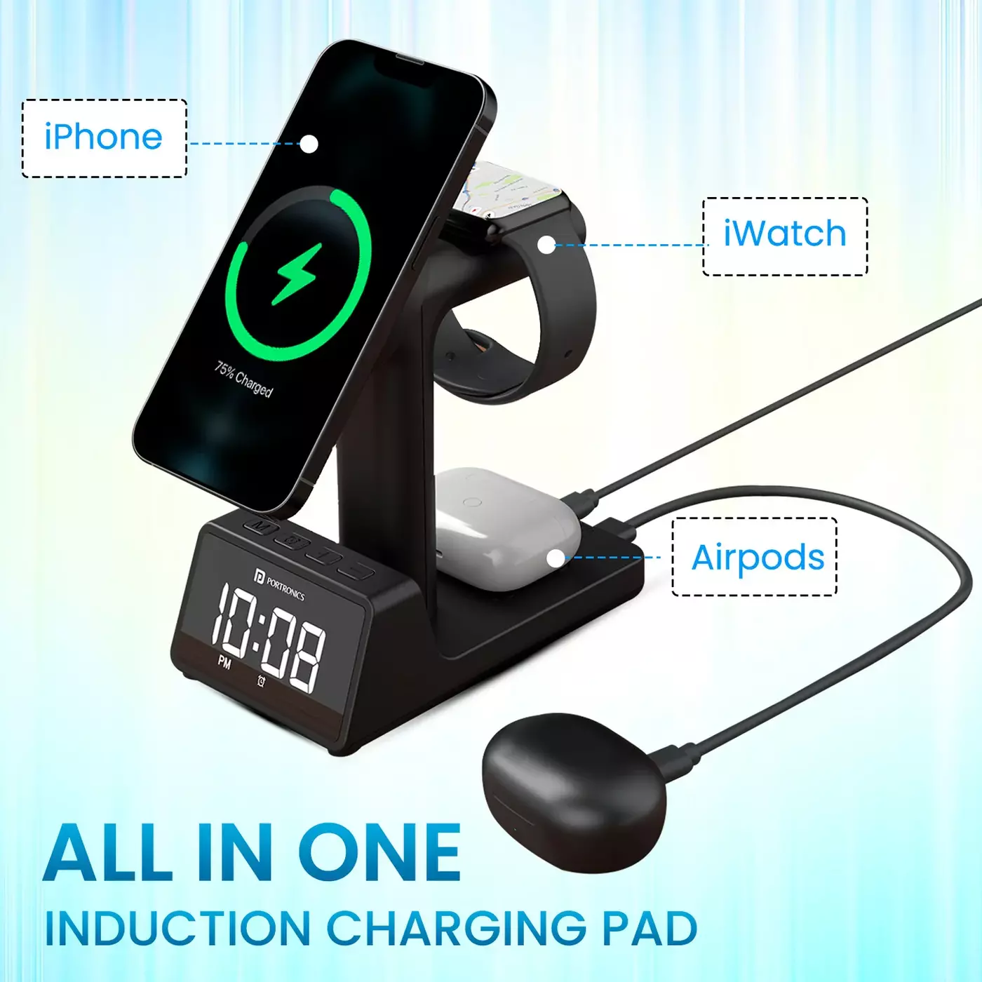 Portronics Bella 2 3 in 1 15W Magnetic Wireless Charging Station (Black) Portronics Bella 2 3 in 1 15W Magnetic Wireless Charging Station (Black)