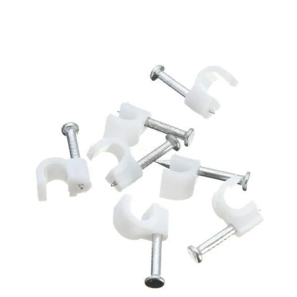 Round Cable Clip with Metal Nail , Wire Clamp Fasteners for Wall Mounting - (Pack Of 100)