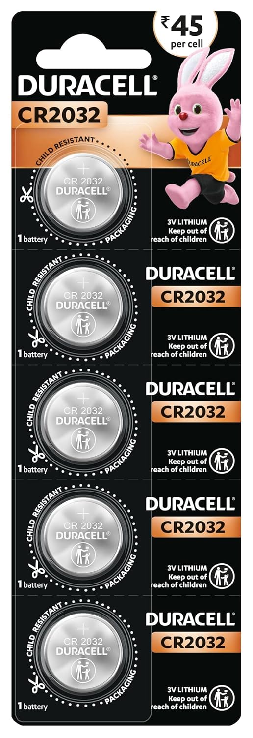 Duracell CR2032 Lithium Coin Battery 3V, Pack of 5 Suitable for use in keyfobs, Scales, wearables and Medical Devices