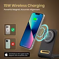 Portronics Flux 15W Qi2 Enabled Wireless Charger, iPhone 15/15 Plus/15 Pro/15 Pro Max (Black)